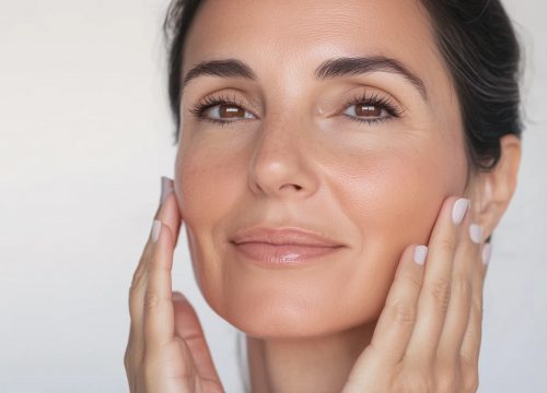 Photo of a middle-age woman with great skin after a facelift