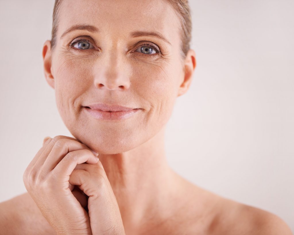 Photo of a middle-aged woman with facial wrinkles